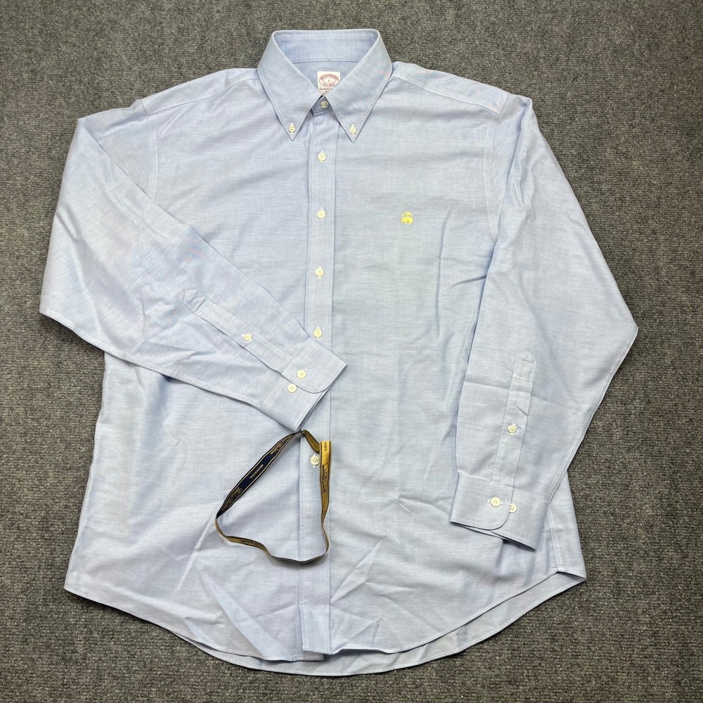 New Brooks Brothers Men Large Blue Supima Cotton NonIron Oxford ButtonDown Shirt